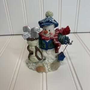 Snowman Golfer Blue Red Figurine  Resin 4" tall